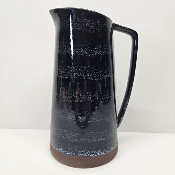 Lucky Brand Navy Blue Wash Glazed Ceramic Pitcher with Angled Rim - Picture 1 of 7